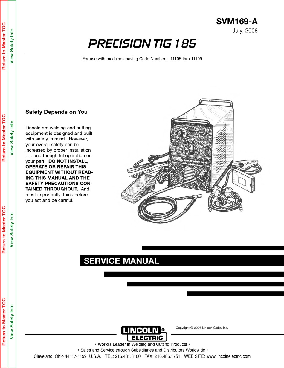 LINCOLN ELECTRIC PRECISION TIG 185 SVM169A SERVICE MANUAL Pdf Download