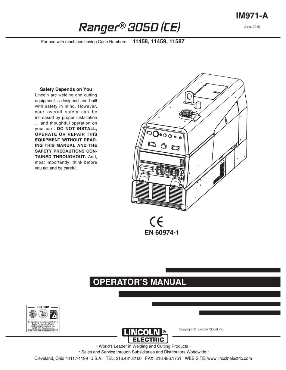 LINCOLN ELECTRIC RANGER 11458 OPERATOR'S MANUAL Pdf Download | ManualsLib