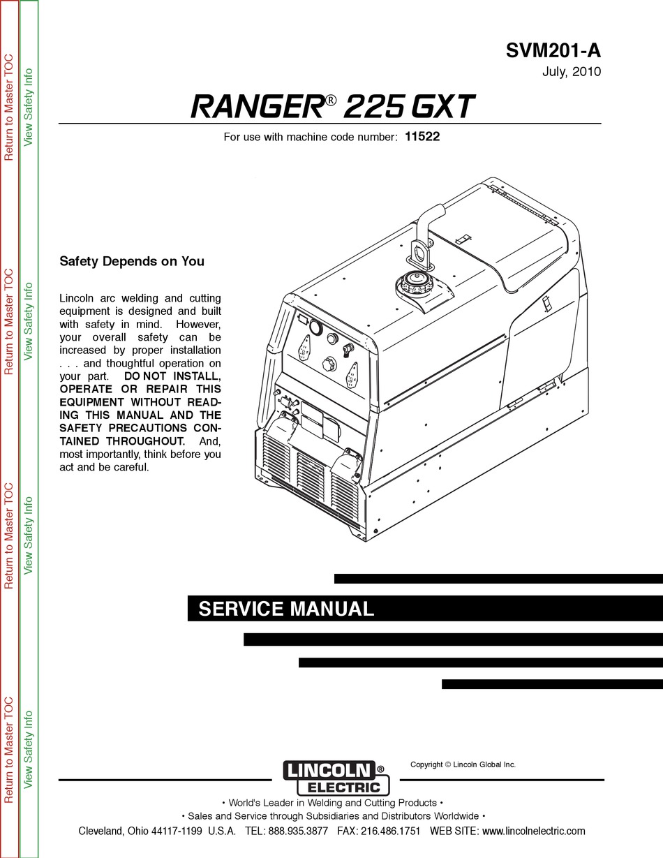 LINCOLN ELECTRIC RANGER 225 GXT SERVICE MANUAL Pdf Download | ManualsLib