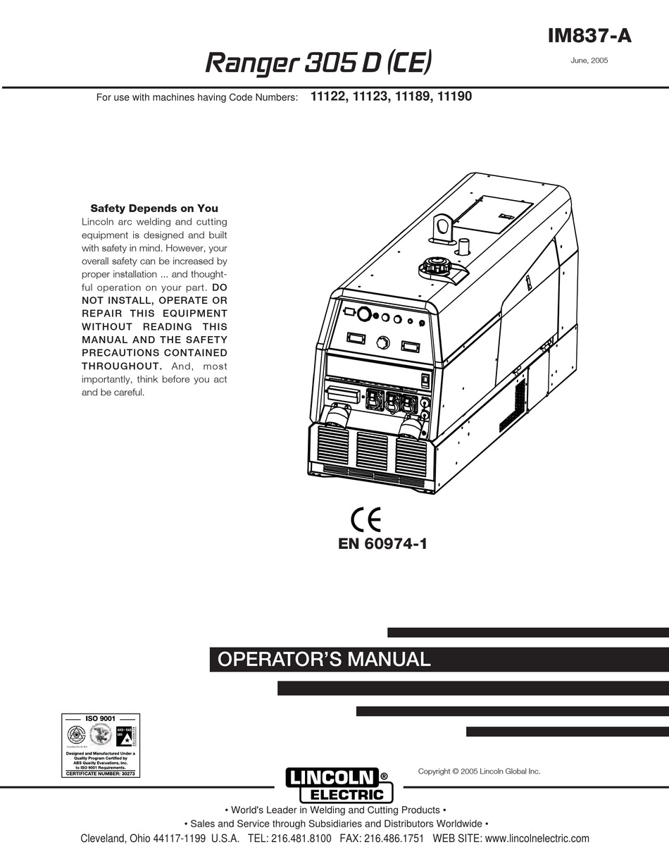 LINCOLN ELECTRIC RANGER 305 D (CE) IM837A OPERATOR