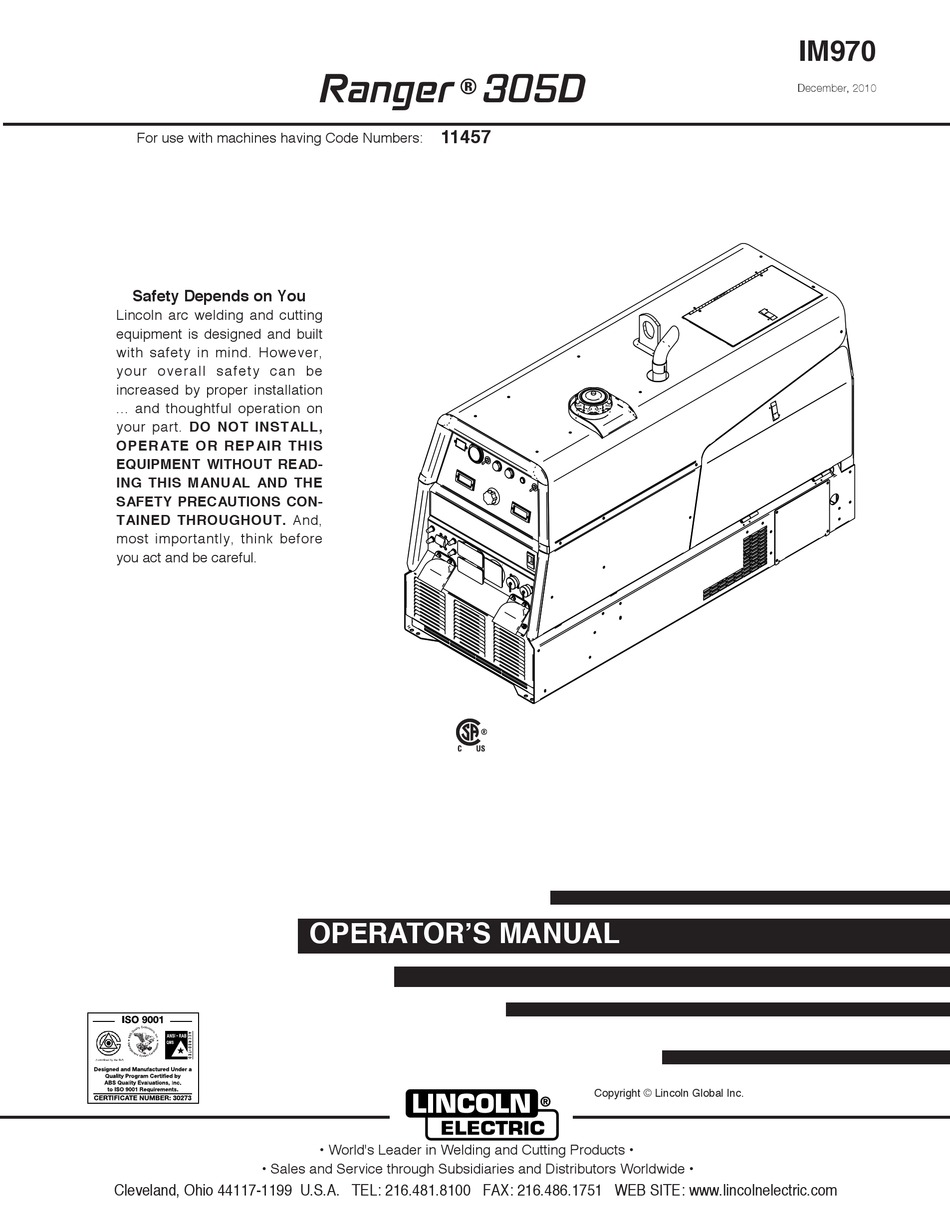 LINCOLN ELECTRIC RANGER 305D OPERATOR