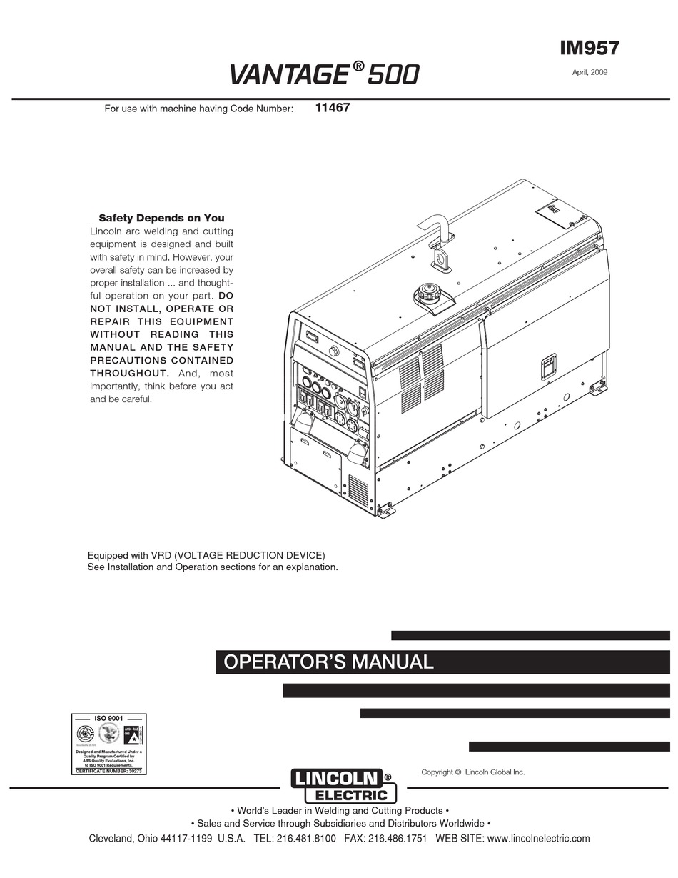 LINCOLN ELECTRIC VANTAGE 500 OPERATOR'S MANUAL Pdf Download ManualsLib