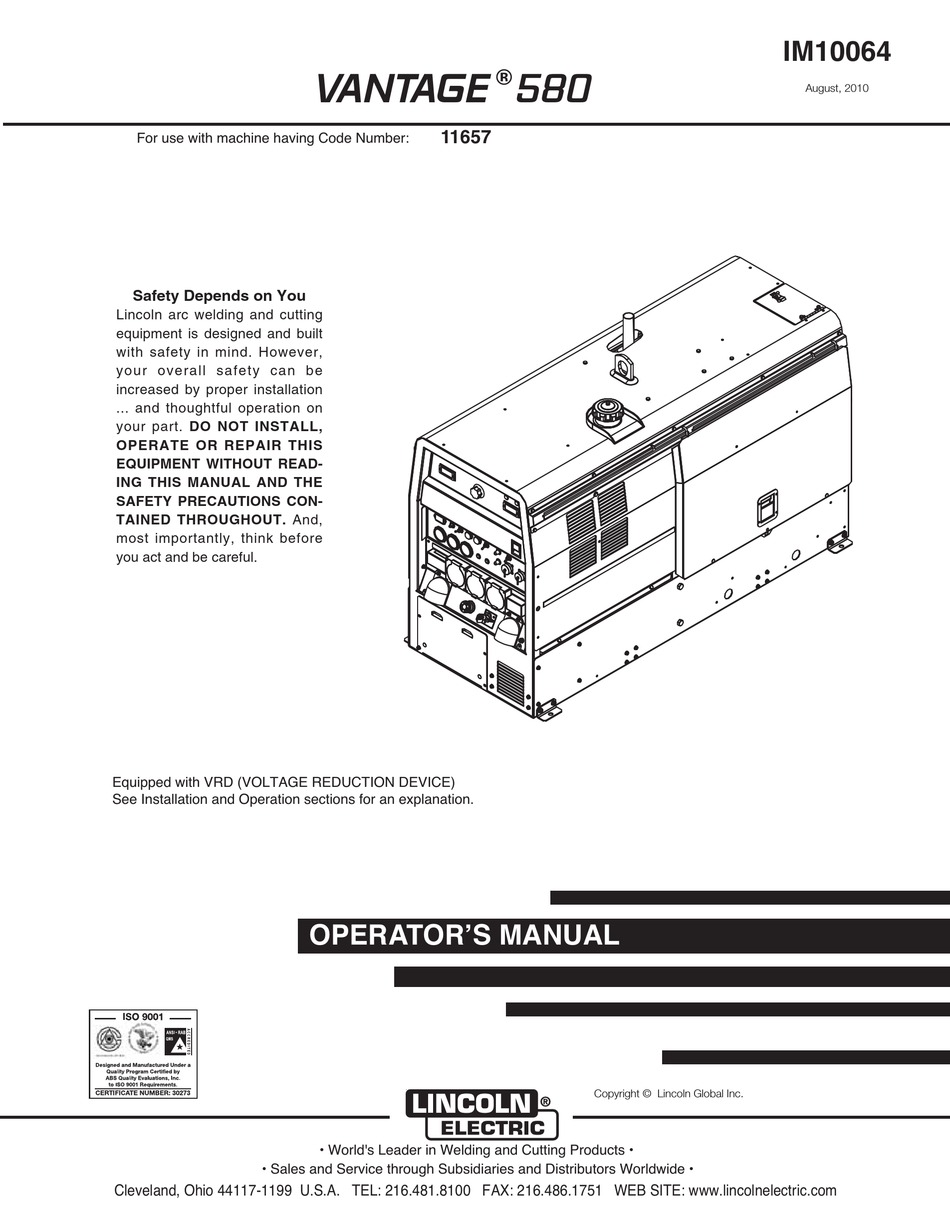 LINCOLN ELECTRIC VANTAGE IM10064 USER MANUAL Pdf Download ManualsLib