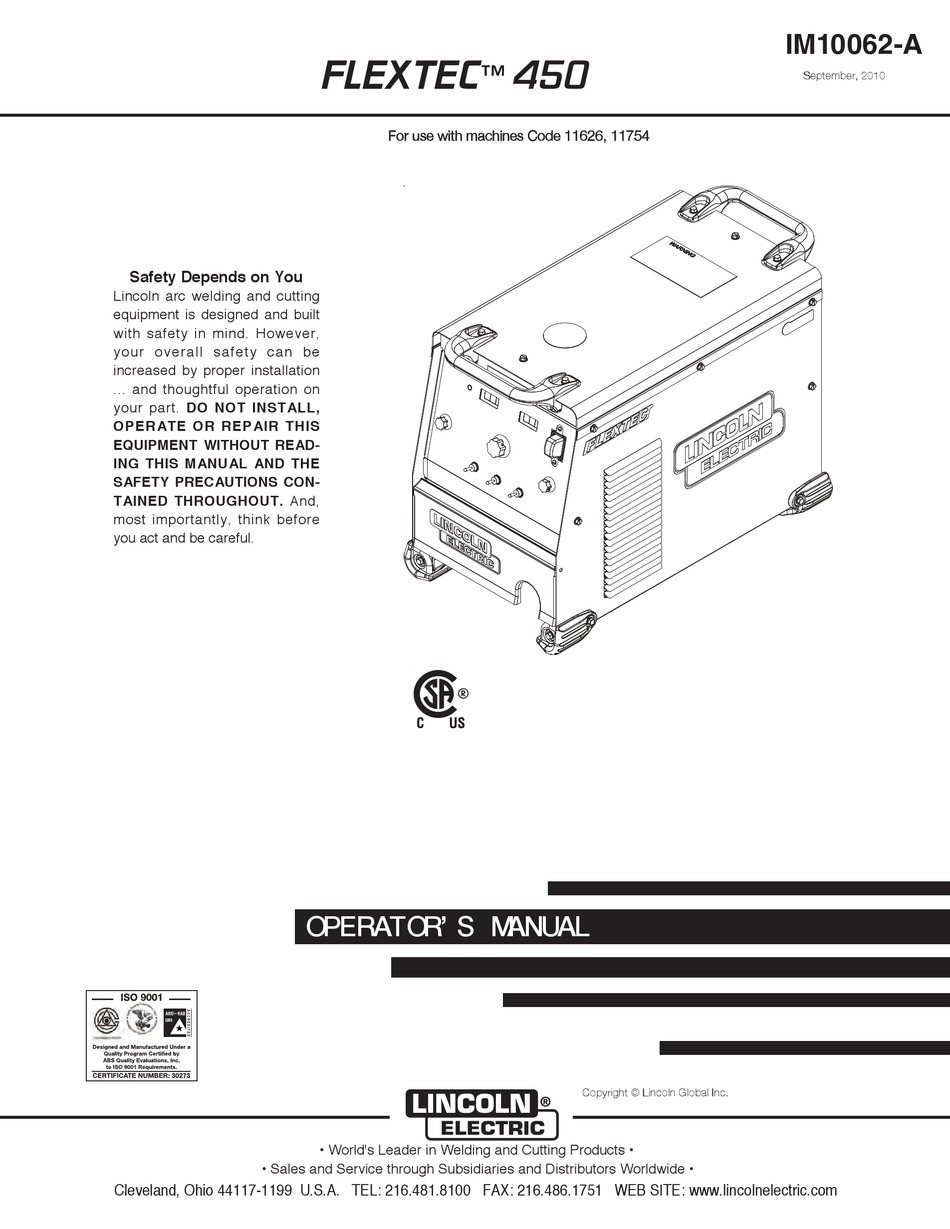 LINCOLN ELECTRIC FLEXTEC 450 OPERATOR'S MANUAL Pdf Download | ManualsLib