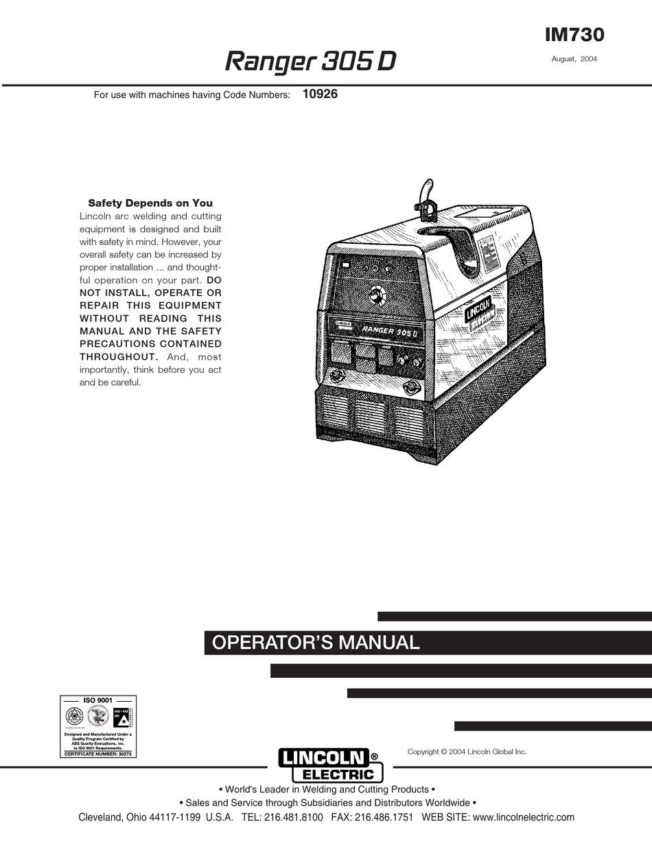 LINCOLN ELECTRIC RANGER 305D IM730 OPERATOR'S MANUAL Pdf Download