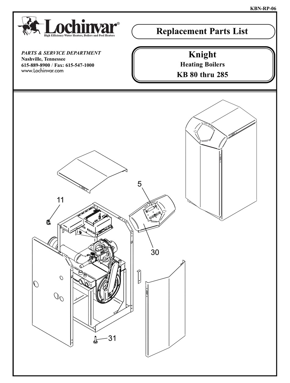 LOCHINVAR KNIGHT KB 80 THRU 285 REPLACEMENT PARTS LIST Pdf Download