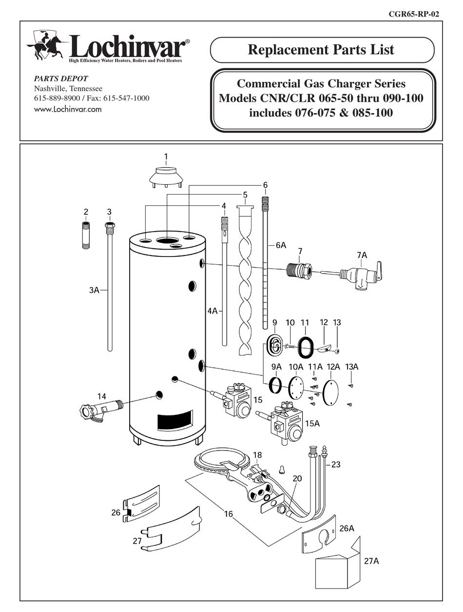 LOCHINVAR CLR 065-50 THRU 090-100 REPLACEMENT PARTS LIST Pdf Download ...