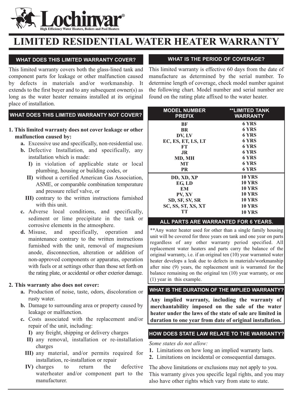 LOCHINVAR BF LIMITED WARRANTY Pdf Download ManualsLib