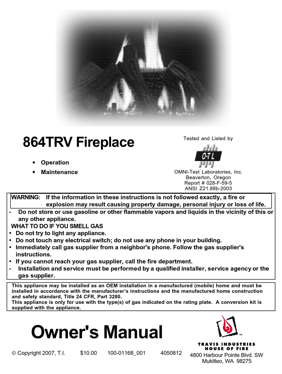 TRAVIS INDUSTRIES 864TRV OWNER