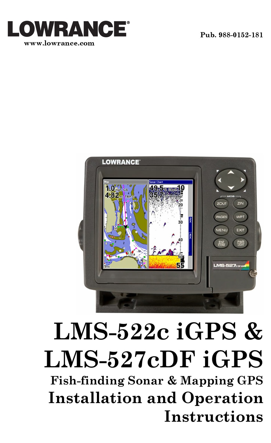 LOWRANCE LMS 520C FISH FINDER HEAD UNIT AND SUN COVER 
