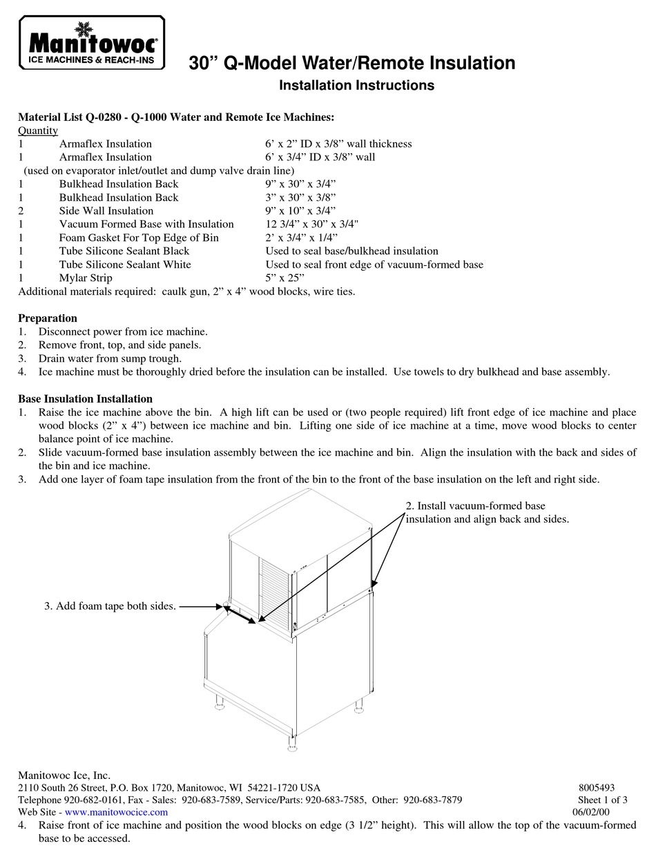 MANITOWOC Q-0280 INSTALLATION INSTRUCTIONS Pdf Download | ManualsLib