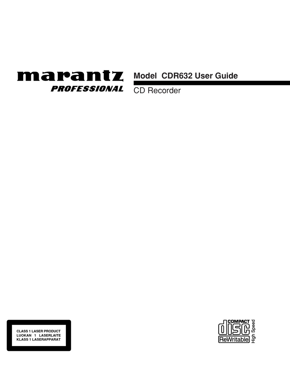 MARANTZ CDR632 USER MANUAL Pdf Download | ManualsLib