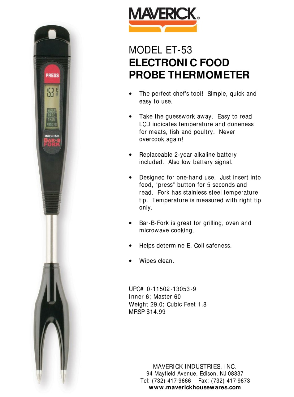 Maverick Professional Digital Grilling Fork Thermometer and Timer BBQ NEW  BB-11