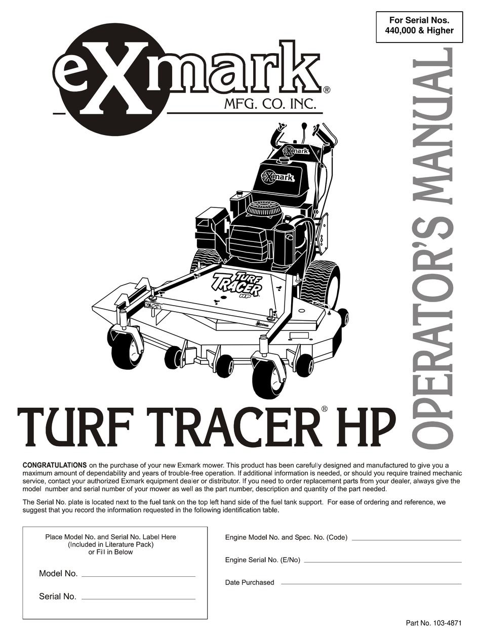 Exmark Turf Tracer Hp Operator S Manual Pdf Download Manualslib