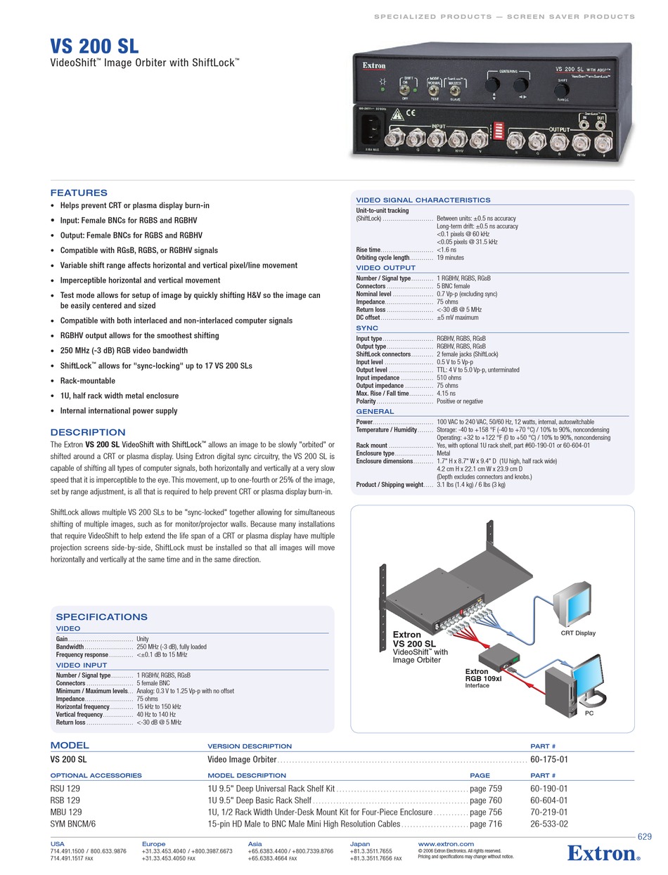 EXTRON ELECTRONICS VS 200 SL SPECIFICATION SHEET Pdf Download | ManualsLib