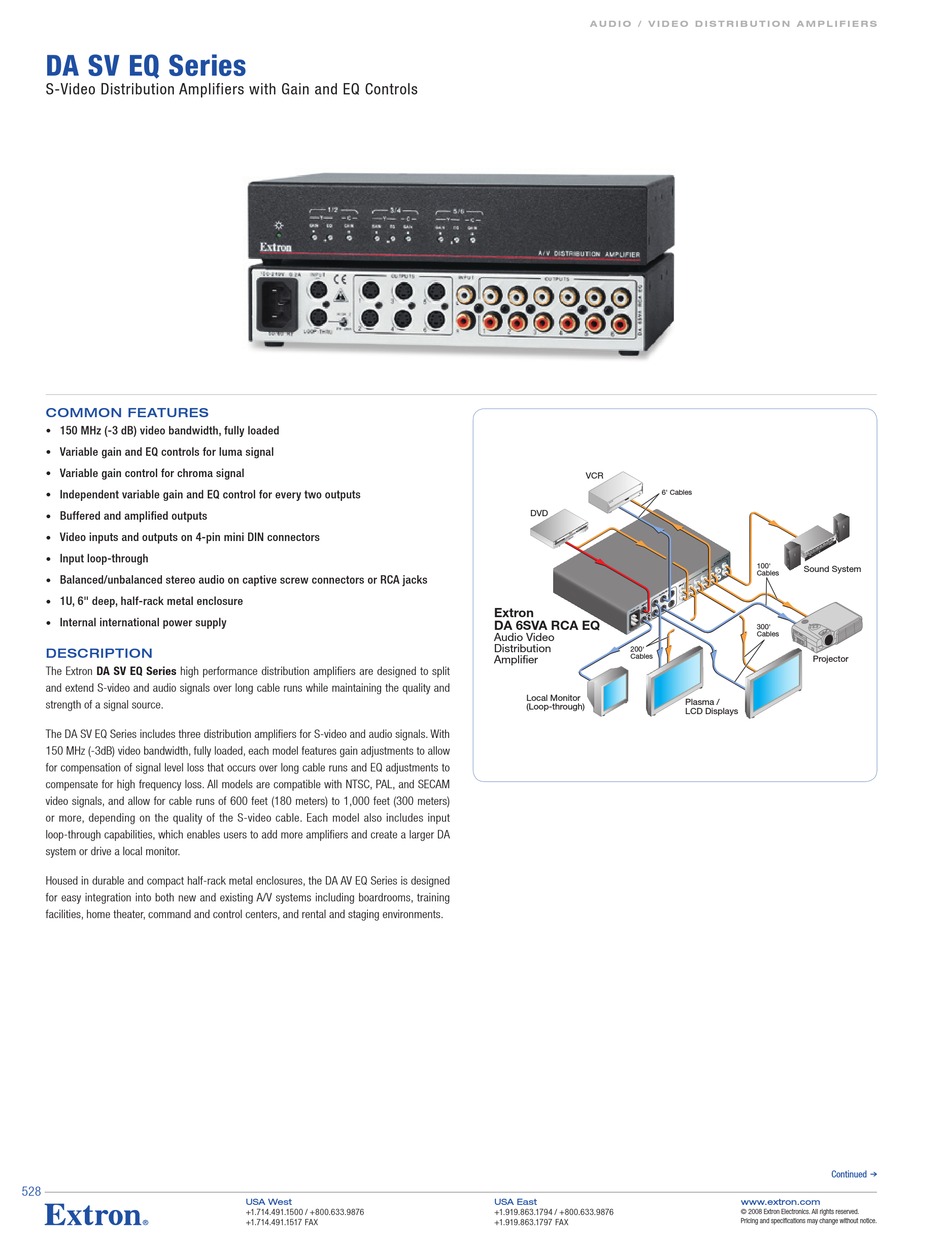 EXTRON ELECTRONICS DA SV EQ SERIES DATASHEET Pdf Download ManualsLib
