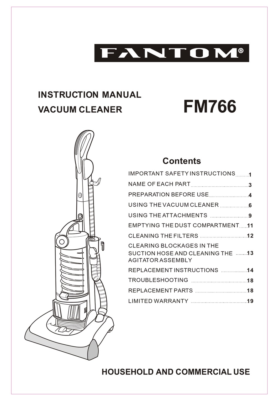 FANTOM VACUUM CLEANER FM766 INSTRUCTION MANUAL Pdf Download ManualsLib