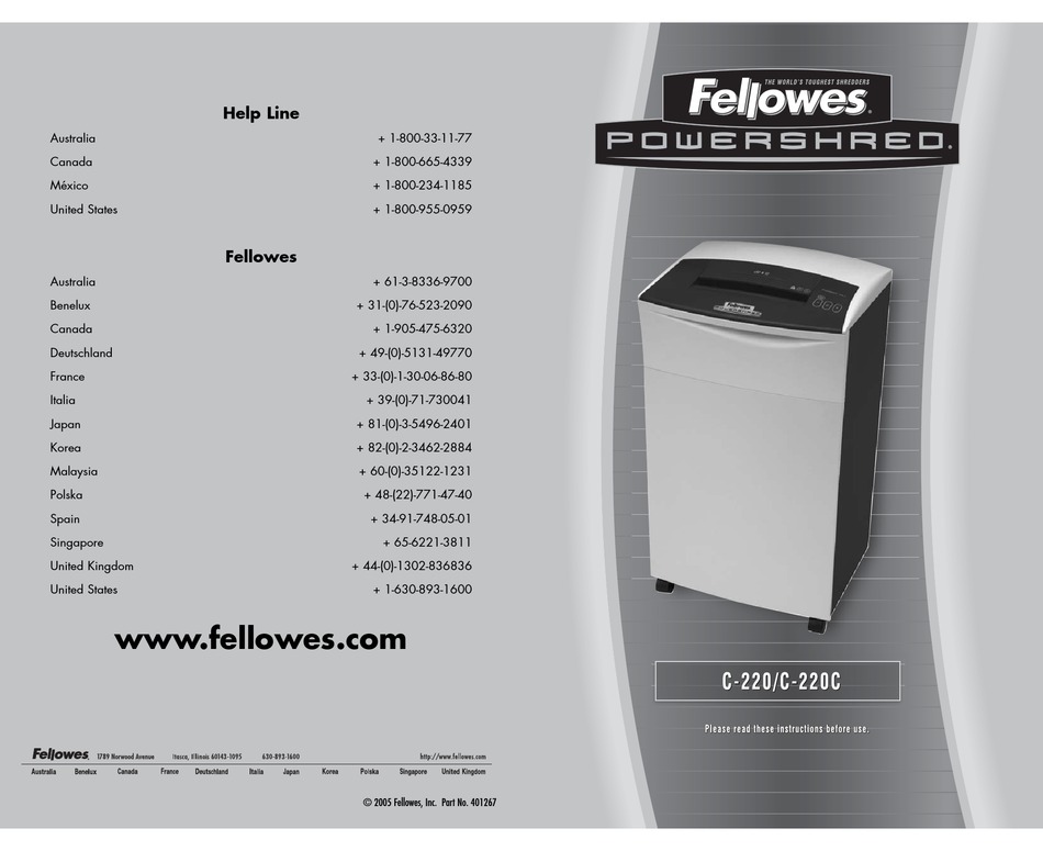 FELLOWES POWERSHRED C-220 USER MANUAL Pdf Download | ManualsLib