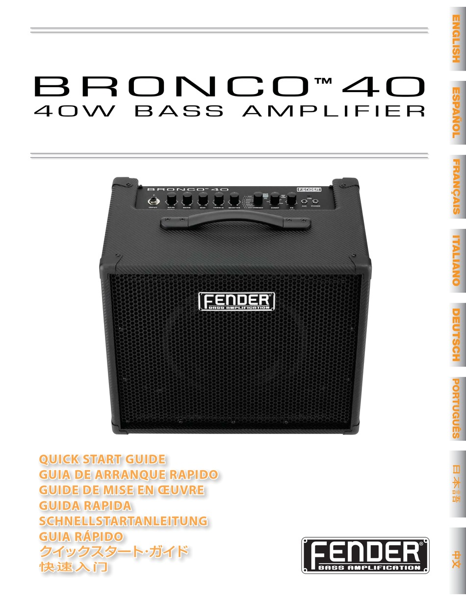 Getting Started; Knob Settings; Selecting Presets - Fender BRONCO 40 Quick  Start Manual [Page 6] | ManualsLib