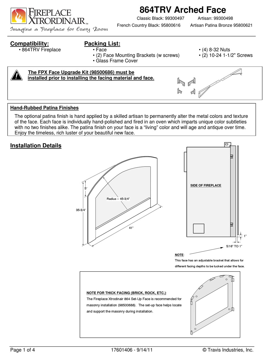 FIREPLACEXTRORDINAIR 864TRV INSTALLATION INSTRUCTIONS Pdf Download