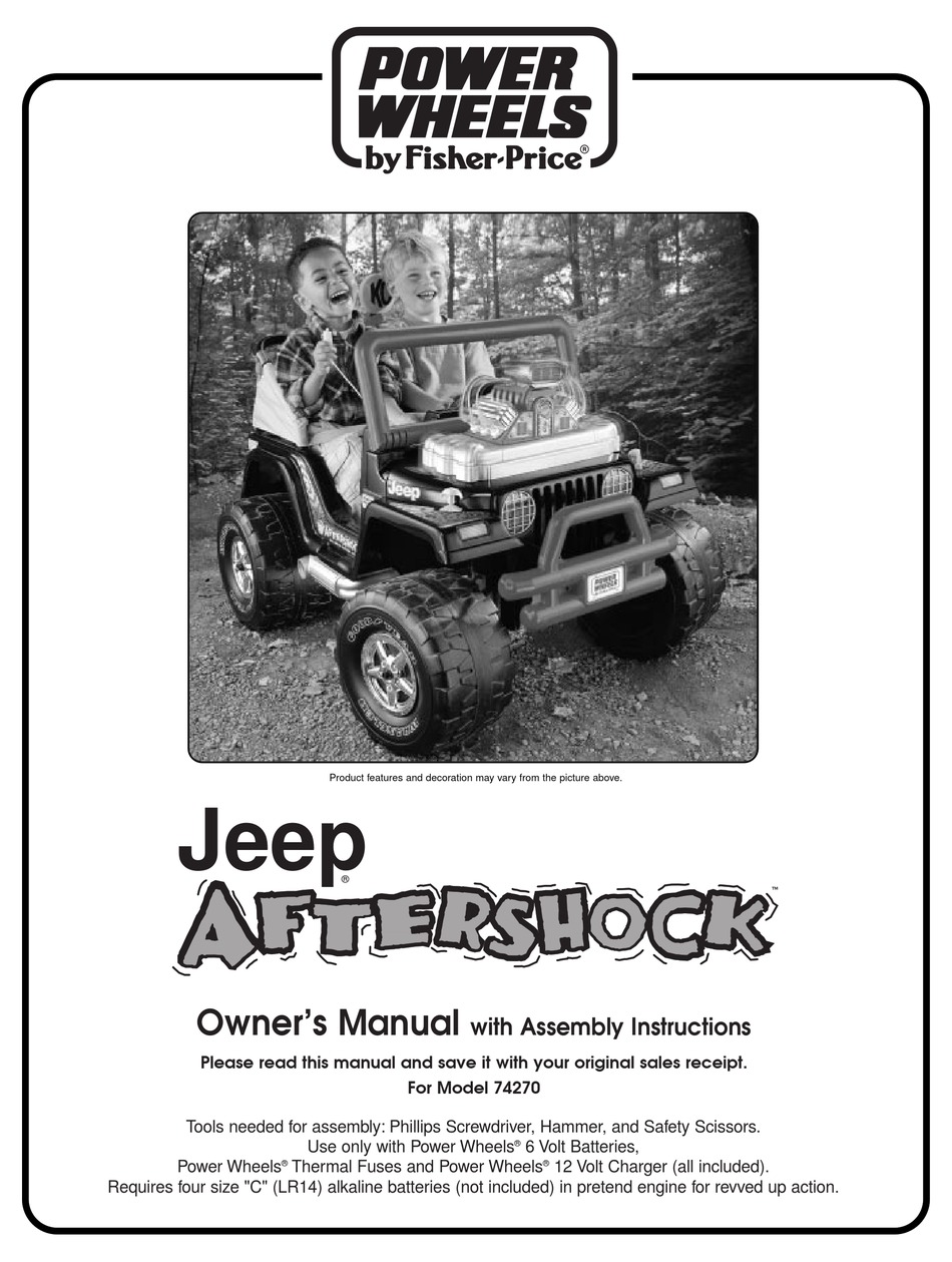 FISHER-PRICE JEEP AFTERSHOCK 74270 OWNER'S MANUAL & ASSEMBLY ...