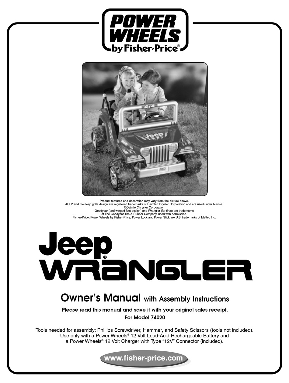 FISHER-PRICE JEEP WRANGLER 74020 OWNER'S MANUAL & ASSEMBLY INSTRUCTIONS ...