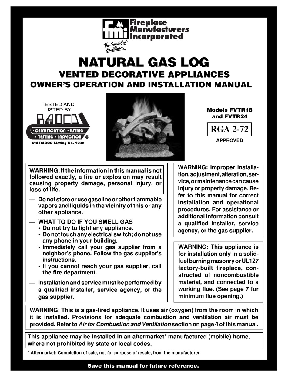 FMI FVTR18 OWNER'S OPERATION AND INSTALLATION MANUAL Pdf Download