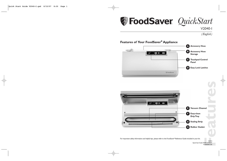 FOODSAVER V2040I QUICK START MANUAL Pdf Download ManualsLib