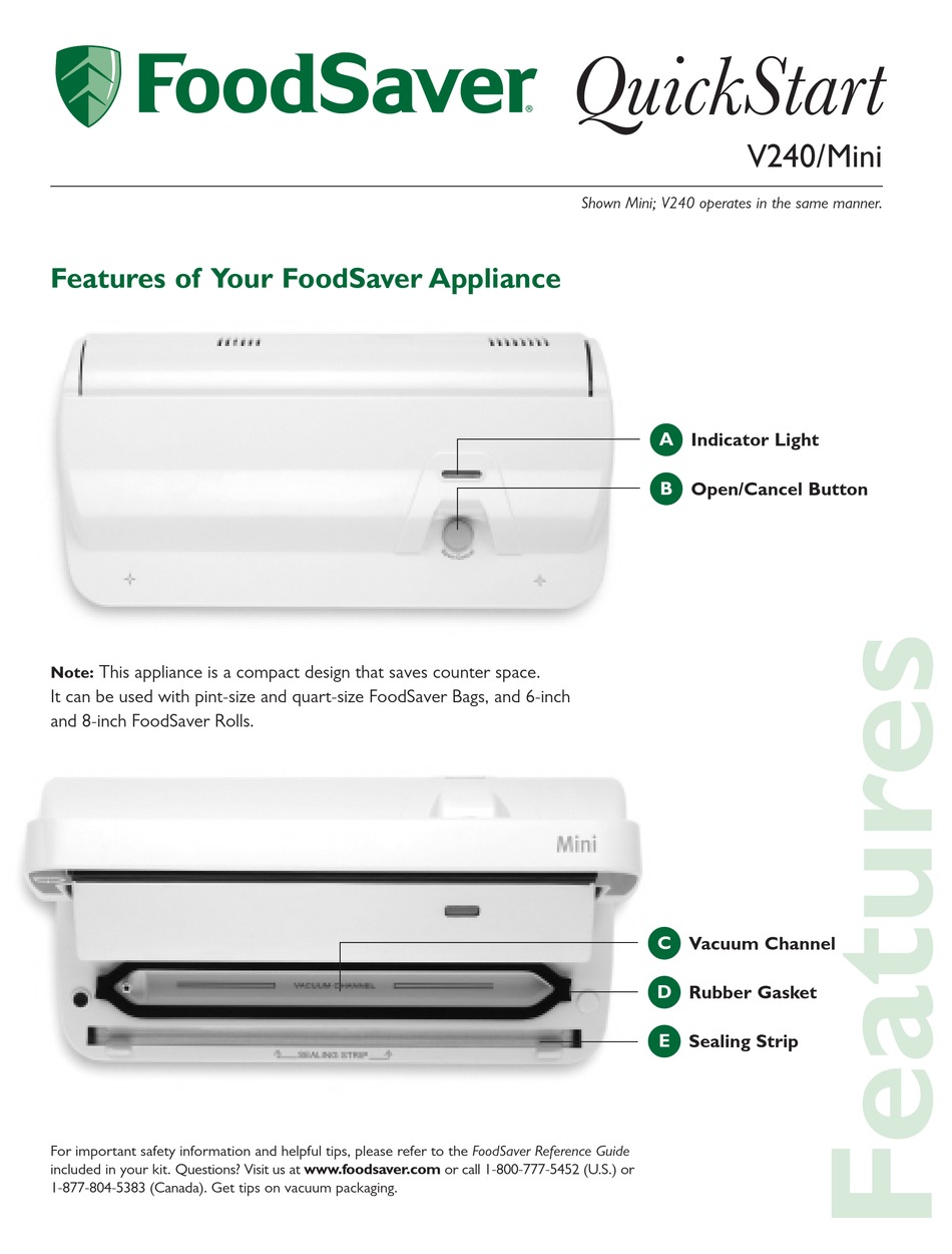 FOODSAVER V240 QUICK START Pdf Download ManualsLib
