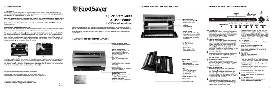 FOODSAVER V3860 SERIES QUICK START MANUAL & USER MANUAL Pdf Download