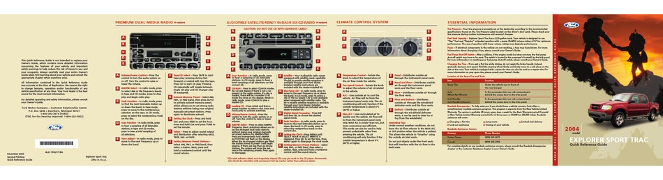 FORD 2004 QUICK REFERENCE MANUAL Pdf Download | ManualsLib