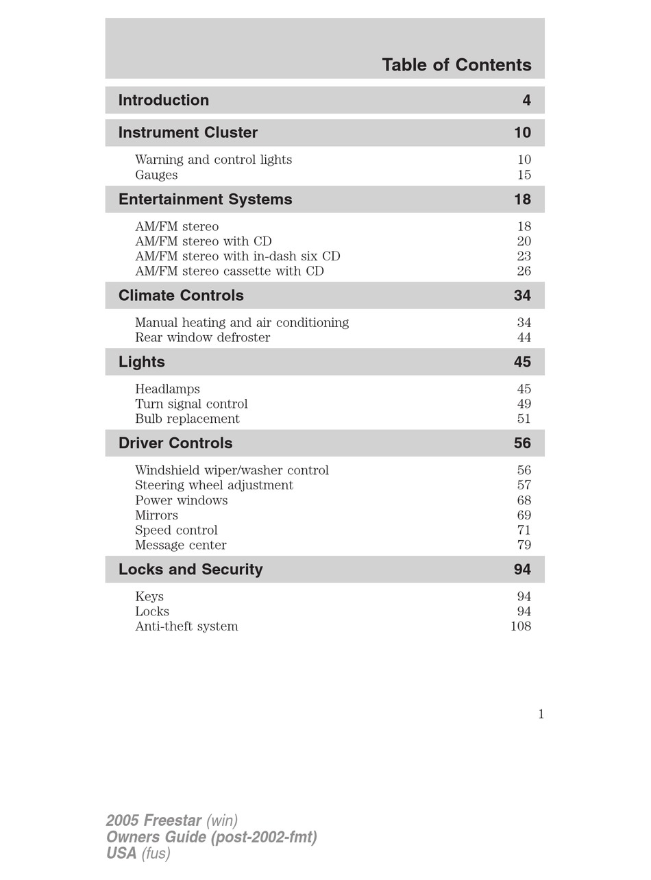 Ford 2005 Freestar Owner S Manual Pdf Download Manualslib