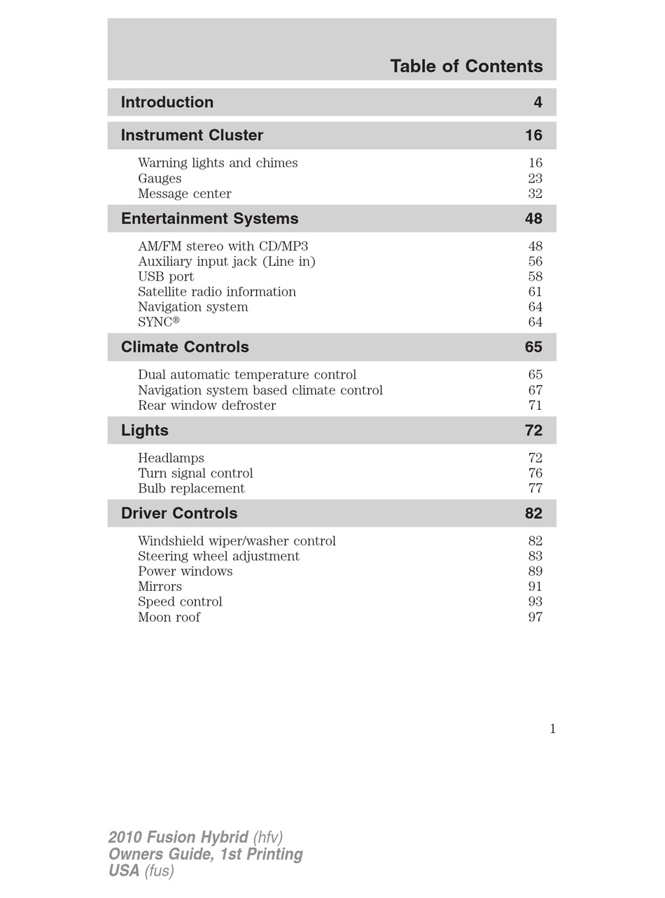 FORD 2010 FUSION HYBRID OWNER'S MANUAL Pdf Download | ManualsLib