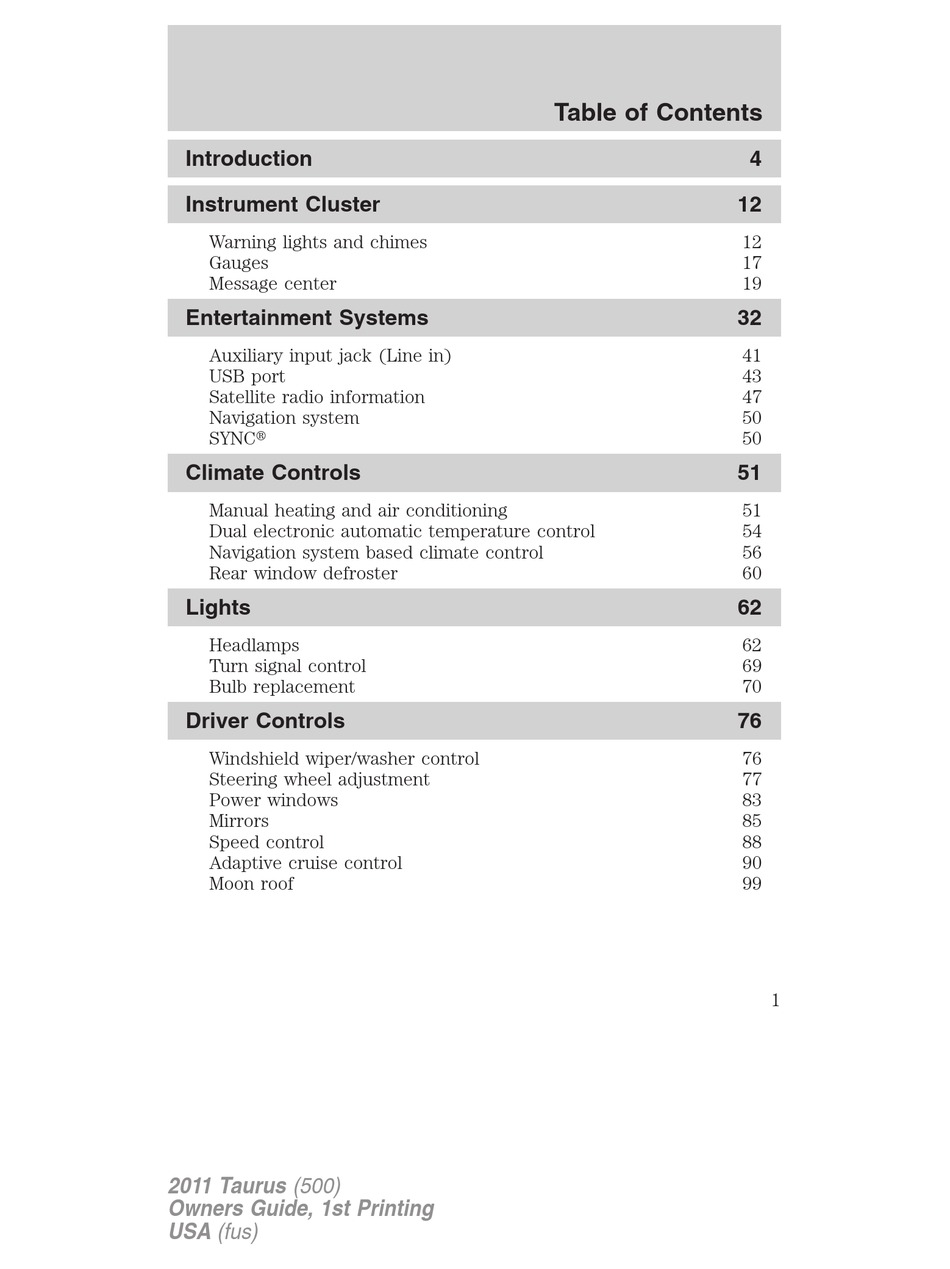 2011 Ford Taurus Owners Manual Pdf