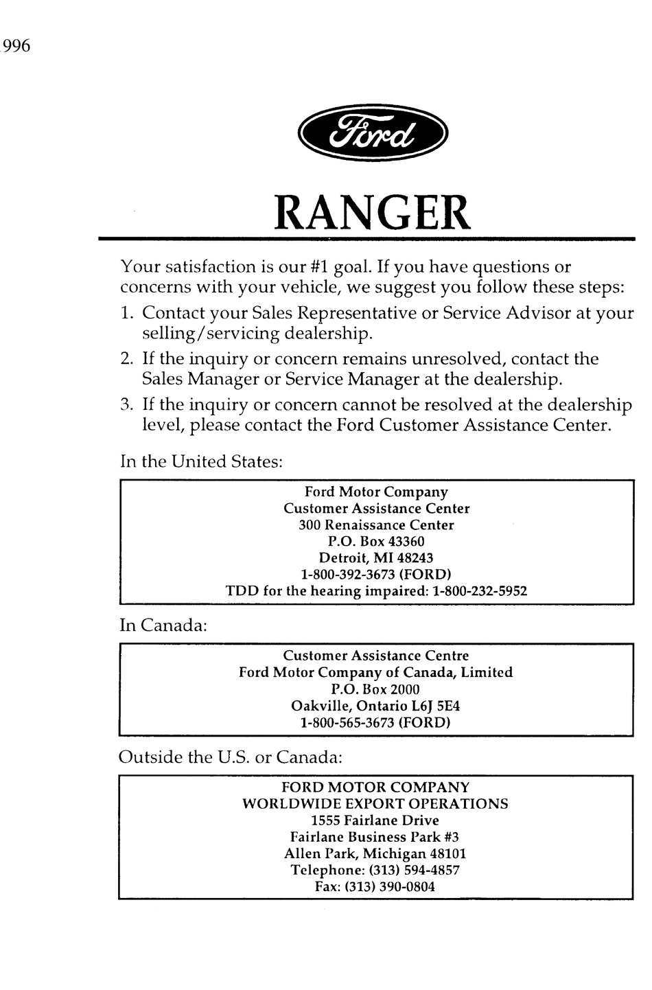 1992 Ford Ranger Owners Manual User Guide Reference Operator Book Fuses Fluids 