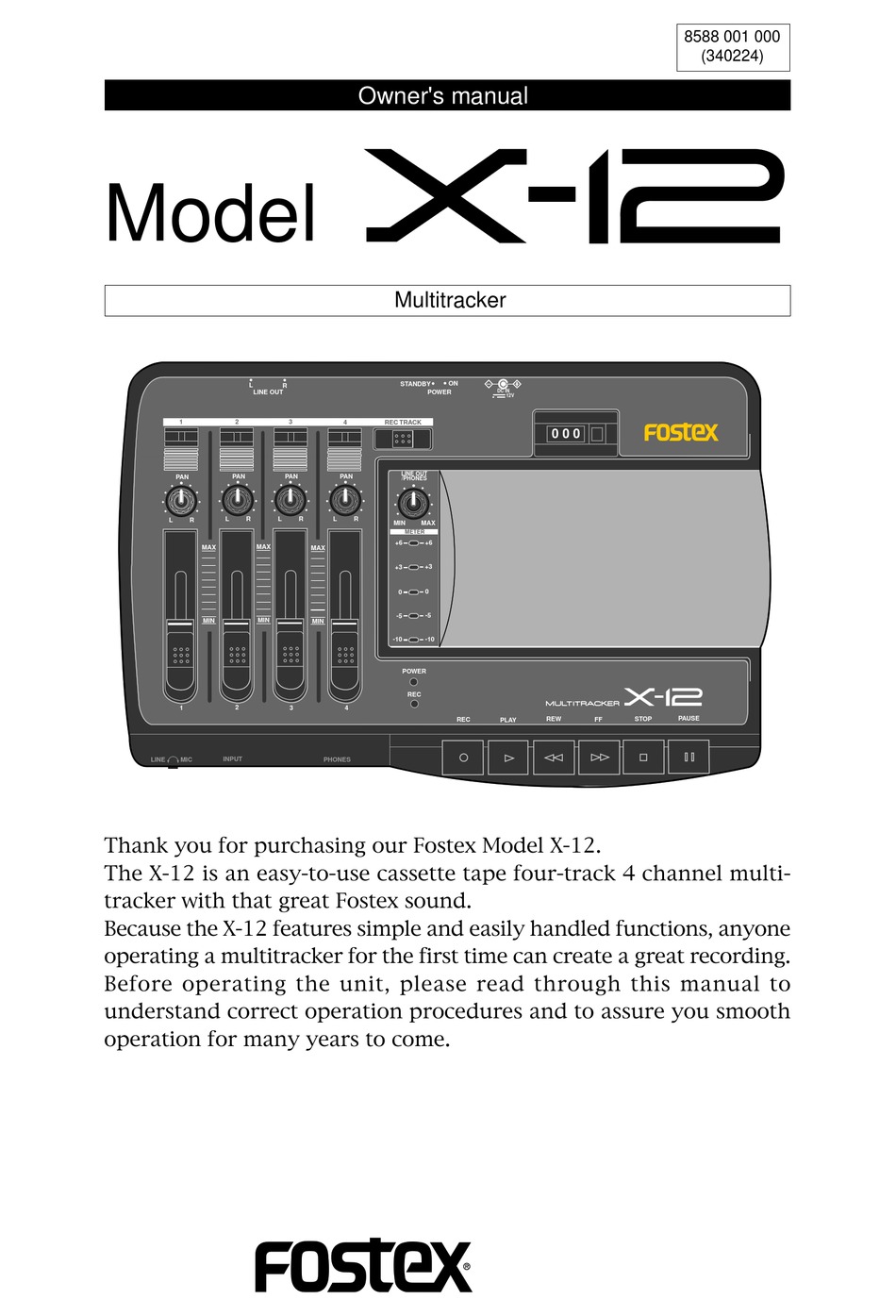 Fostex X 12 Owner S Manual Pdf Download Manualslib