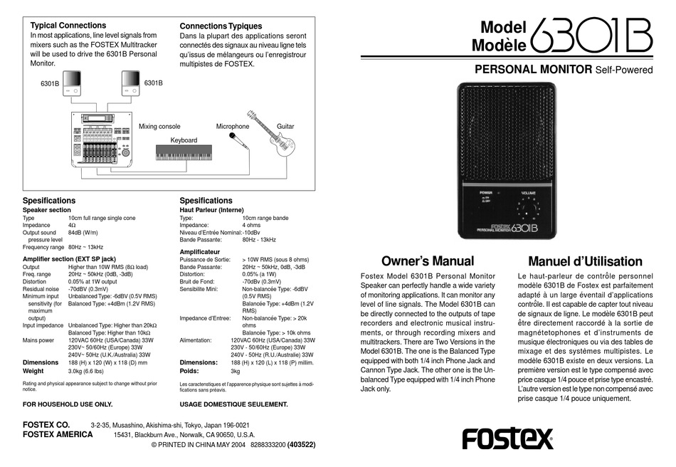 Fostex 6301b Owner S Manual Pdf Download Manualslib