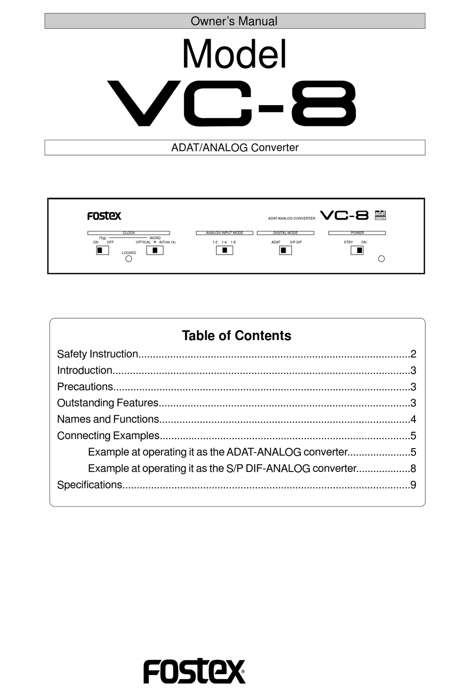 FOSTEX VC-8 OWNER'S MANUAL Pdf Download | ManualsLib