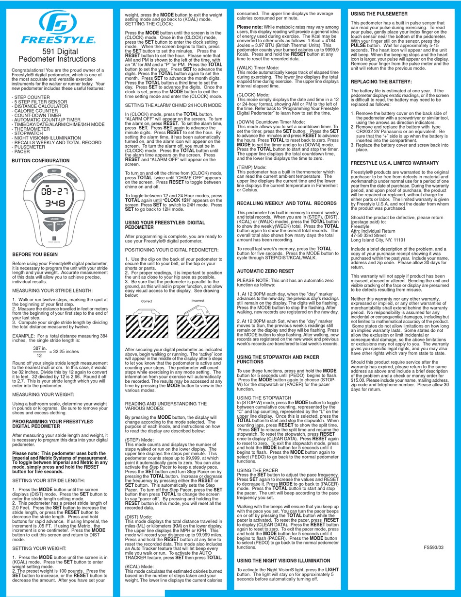 FREESTYLE 591 INSTRUCTION MANUAL Pdf Download | ManualsLib