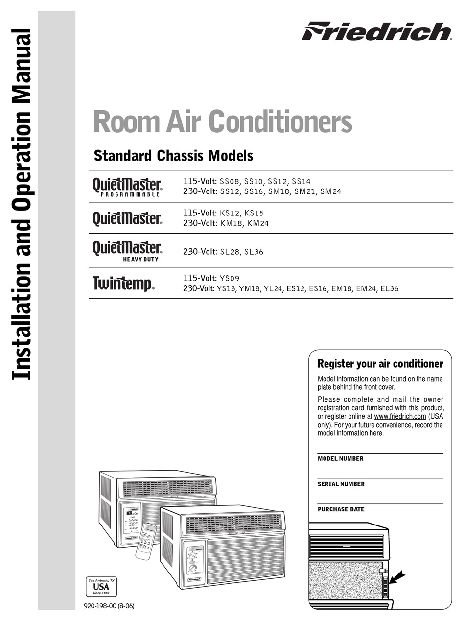 FRIEDRICH TWINTEMP EL36 INSTALLATION AND OPERATION MANUAL Pdf Download