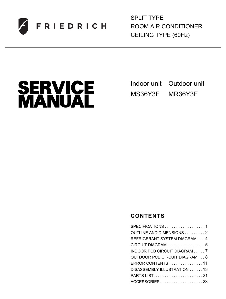 Parts List - Friedrich MR36Y3F Service Manual [Page 22] | ManualsLib
