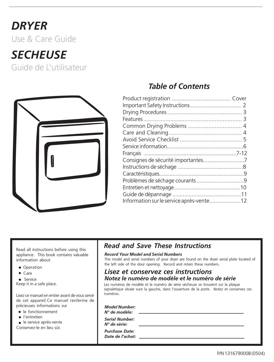 FRIGIDAIRE 131679000B USE & CARE MANUAL Pdf Download | ManualsLib