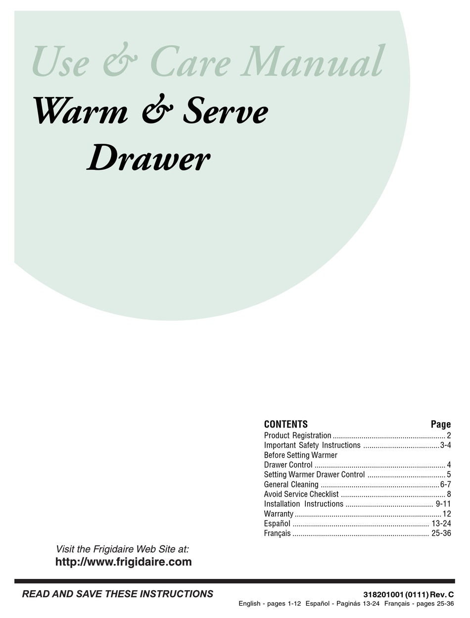 FRIGIDAIRE WARM & SERVE DRAWER USE & CARE MANUAL Pdf Download ManualsLib