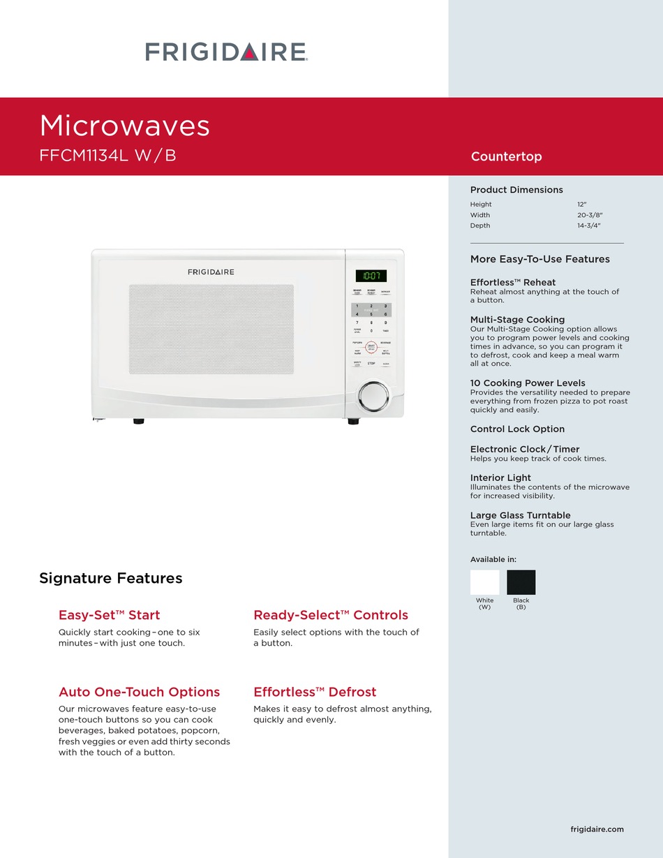 FRIGIDAIRE FFCM1134L W FEATURES & DIMENSIONS Pdf Download ManualsLib