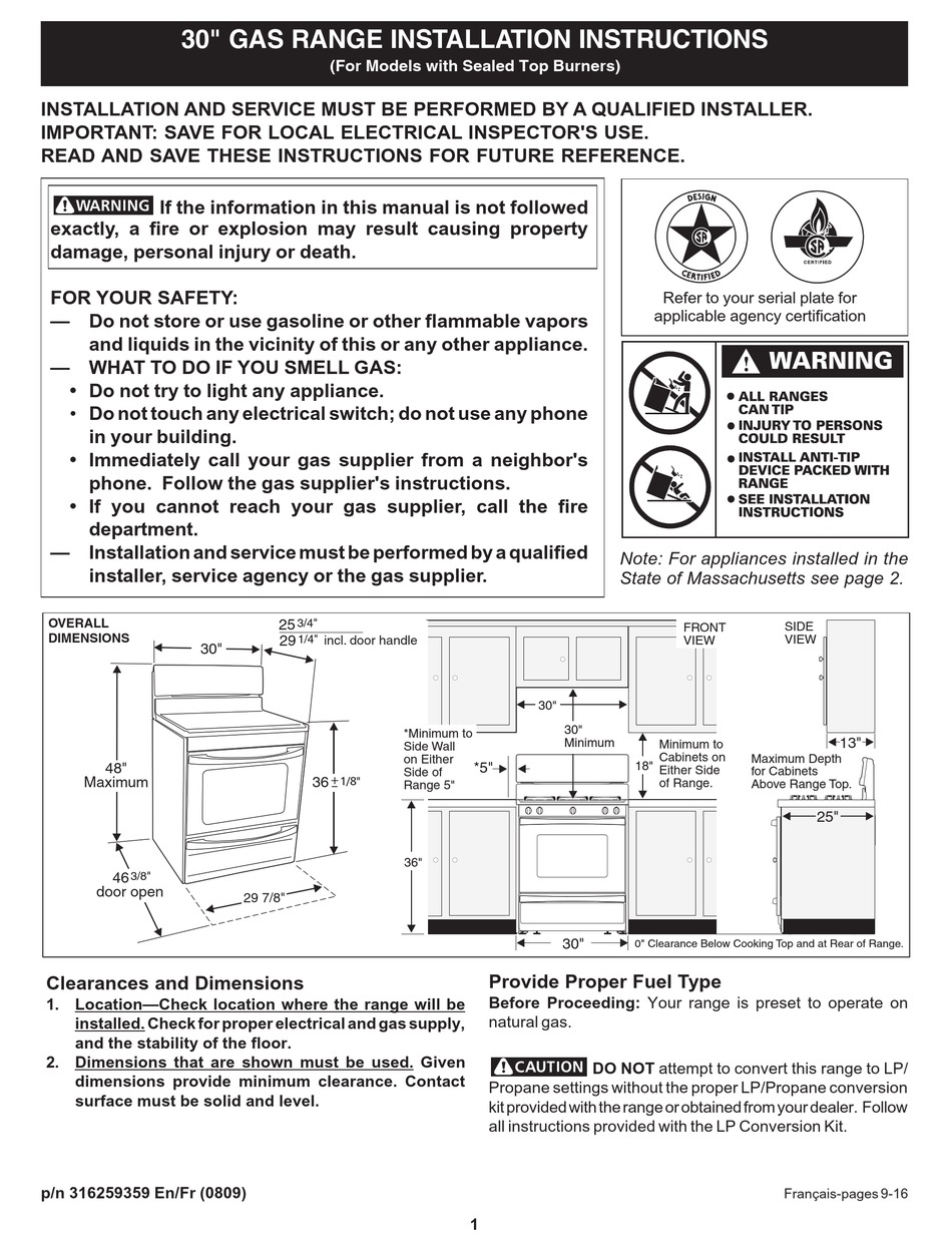 FRIGIDAIRE 316259359 INSTALLATION INSTRUCTIONS MANUAL Pdf Download ...