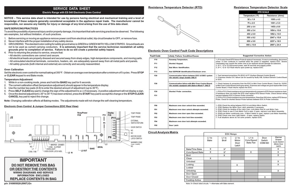 FRIGIDAIRE 316905028 SERVICE DATA SHEET Pdf Download ManualsLib
