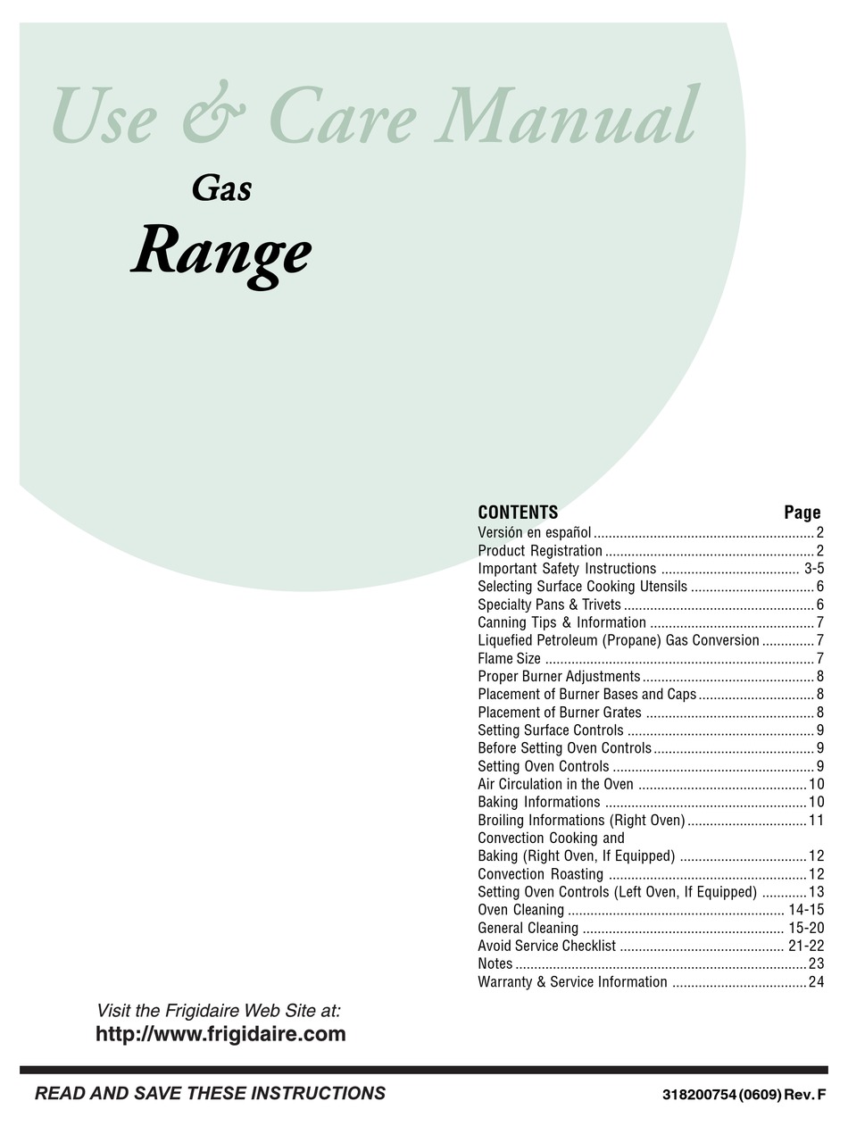 FRIGIDAIRE 318200754 USE & CARE MANUAL Pdf Download ManualsLib