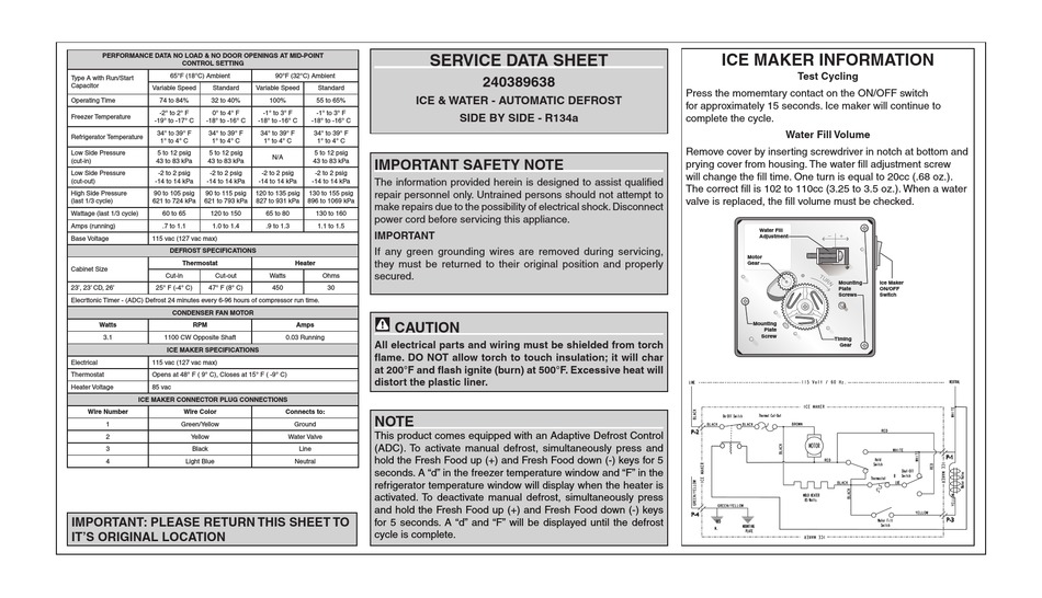 FRIGIDAIRE 240389638 SERVICE DATA SHEET Pdf Download ManualsLib