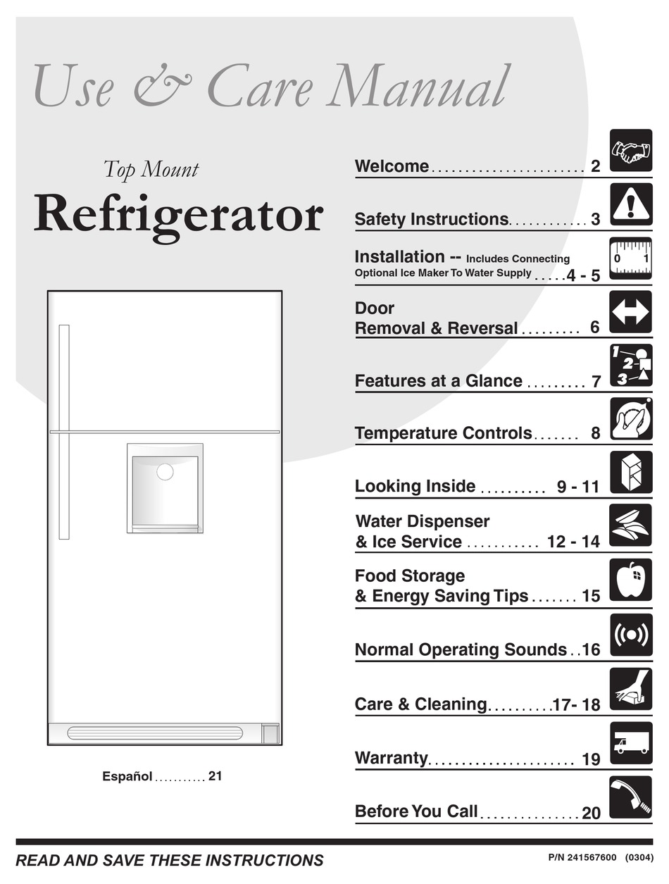 ELECTROLUX 241567600 USE & CARE MANUAL Pdf Download | ManualsLib