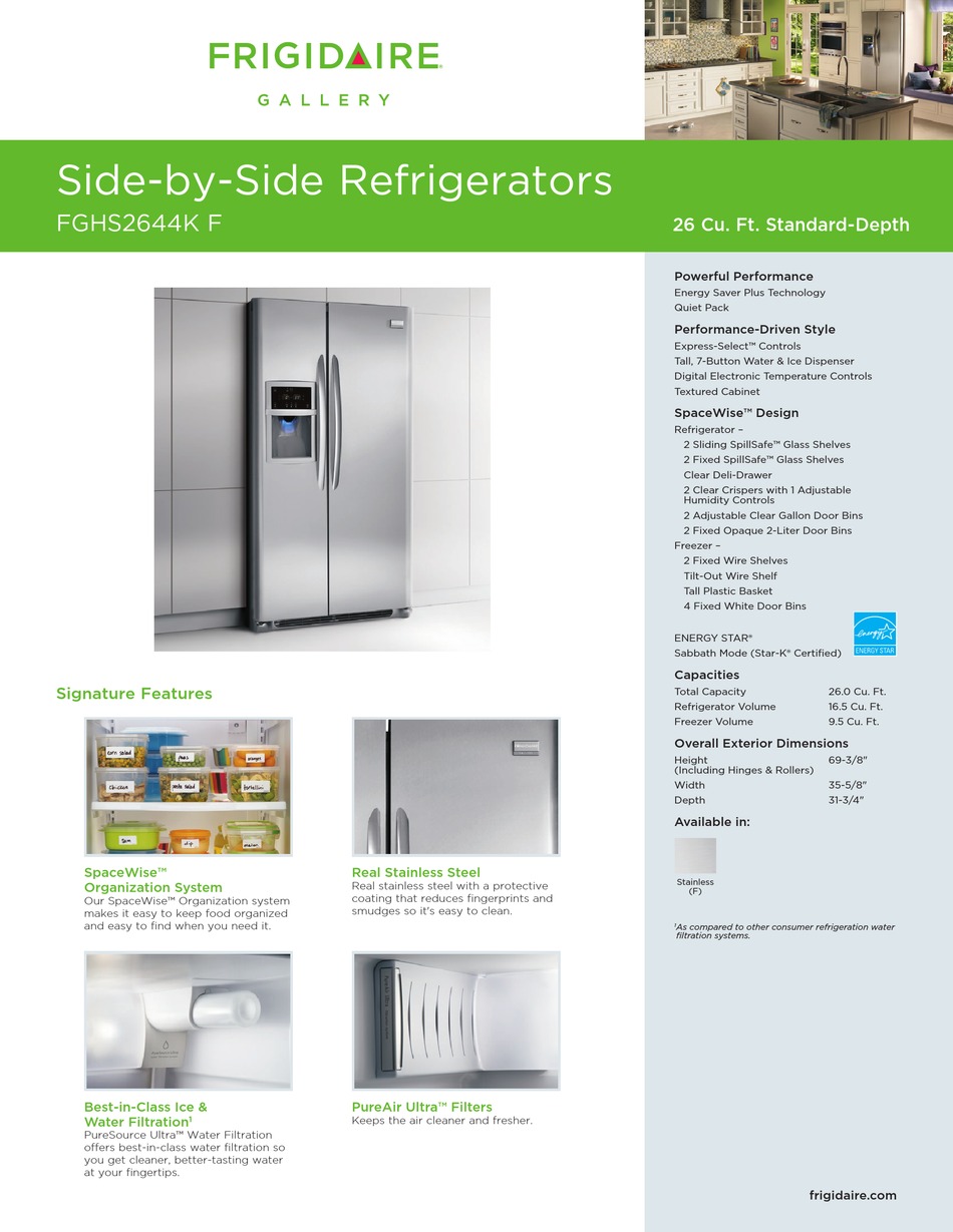 FRIGIDAIRE FGHS2644K SPECIFICATION SHEET Pdf Download | ManualsLib